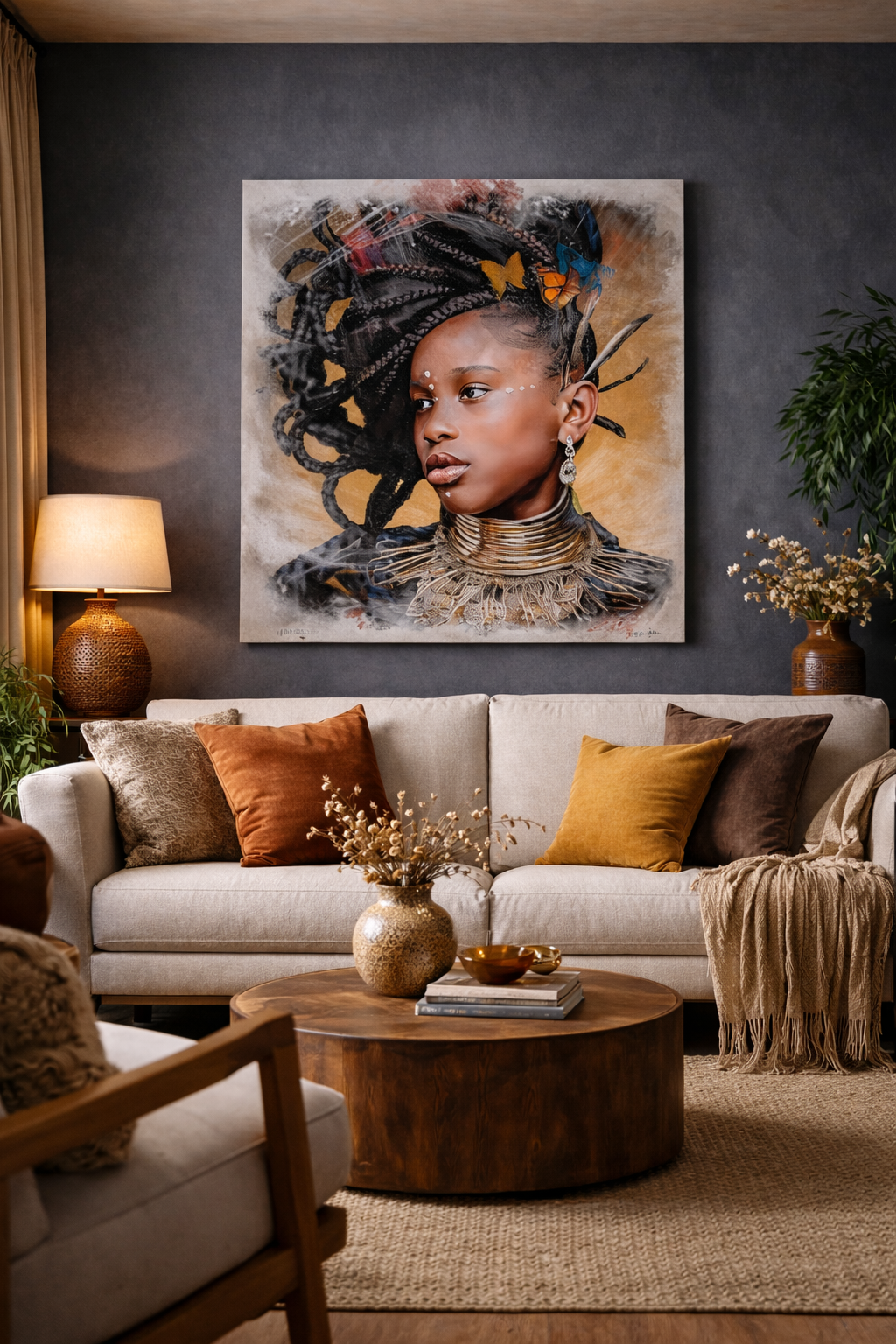 Retrato artístico femenino ZUIRI con mariposas, color y estilo contemporáneo para decoración elegante