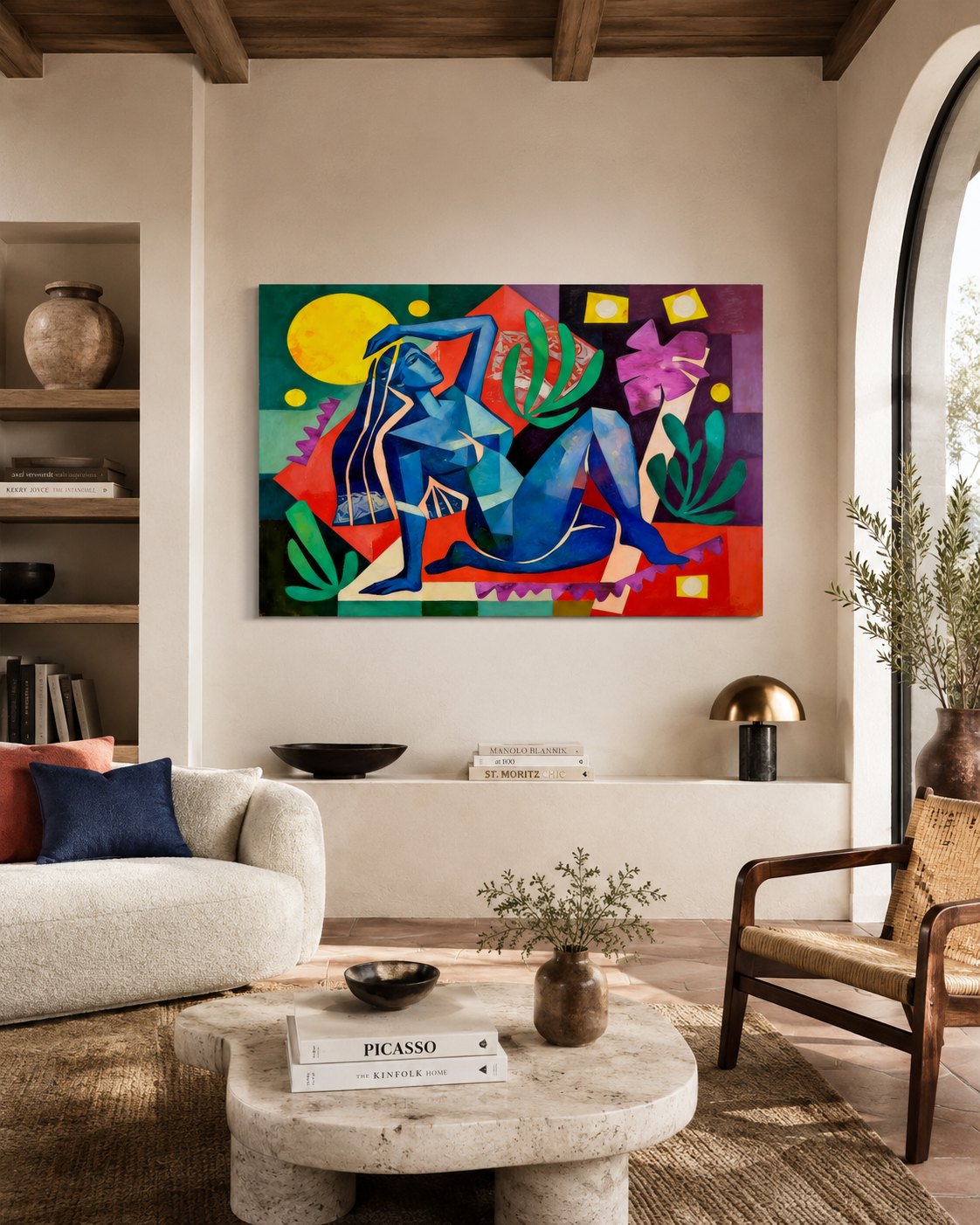Cuadro Dona 60x90 cm integrado en salón luminoso con decoración actual, muebles neutros y acentos discretos que realzan sus colores.
